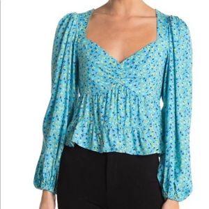 AFRM Blue Floral Top with Sleeves (Size Medium)